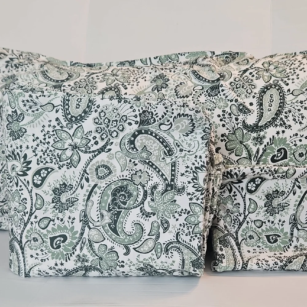 IKEA Rodgersia Floral Paisley Green White King Pillow Sham Duvet Set